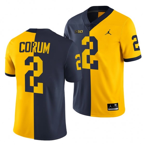 2021-22 Michigan Wolverines Blake Corum Split Edition Jersey Navy Maize